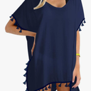 Yincro Women Chiffon Tassel Swimsuit Cover Up Beach Coverups for Swimwear Size 3X, Blue 