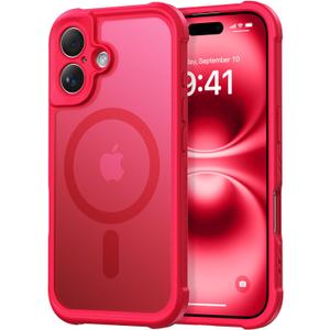 Thomo Magnetic for iPhone 16 Case, [Full Camera Protection] [Compatible with Magsafe] Military-Grade Shockproof, Anti-Fingerprint Translucent Matte Phone Case,Red