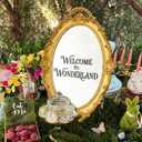 Threehoney Wonderland Tea Party Decoration Vintage Oval Mirror 15.4 x 9.4 Inch Golden Mirror for Tea Party Decoration Birthday Baby Shower Women Wedding Dinner Supplies(Welcome to Wonderland)