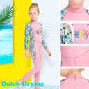 IDOPIP Girls One Piece Swimsuit with Cap Kids Long Sleeve Rash Guard Zip Surfing Swimwear UPF 50+ Sun Protection Bathing Suit XXL