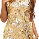 Sequin Dress for Women Spaghetti Strap Sexy Dresses Glitter Sparkly Mini Dress (Medium, Gold)