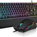 RedThunder K10 Wired Gaming Keyboard and Mouse and Wrist Rest Combo, RGB Backlit, Mechanical Feel Anti-ghosting Keyboard + 7D 7200 DPI Mice+Soft Leather Wrist Rest 3 in 1 PC Gamer Accessories(Black)