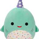 Squishmallows Original 12-Inch Sharon The Teal Shark with Party Hat + Confetti Belly - Official Jazwares Happy Birthday Plush (Medium-Sized)