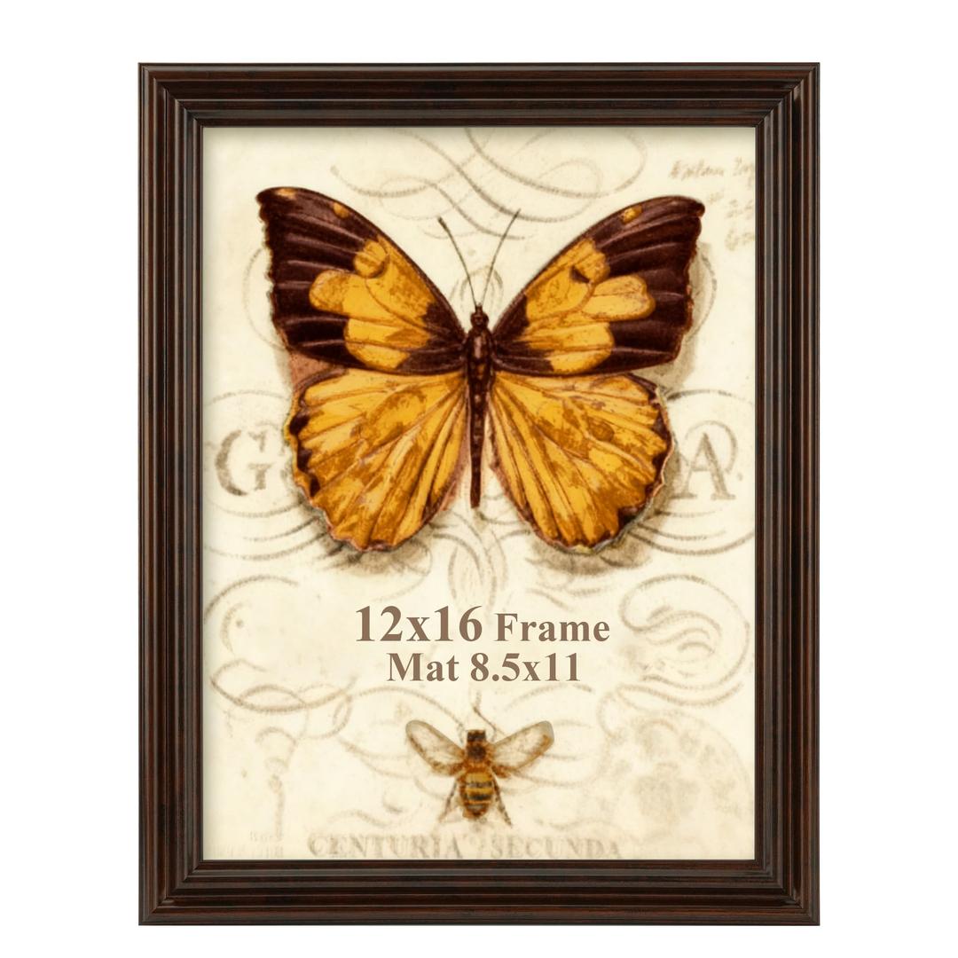 Splinterix 12x16 Picture Frame, Ornate Vintage Picture Frames for Wall or Tabletop Display, 12 x 16 Photo Frame with Real Glass, Display Poster 8.5x11 with Mat or 12x16 without Mat for Antique Decor, Brown, 1 Pack