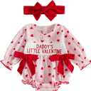 Baby Girl Valentines Outfit Newborn Girl Daddys Little Valentines Bubble Romper Onesie Cute Spring Clothes (0-3 Months)