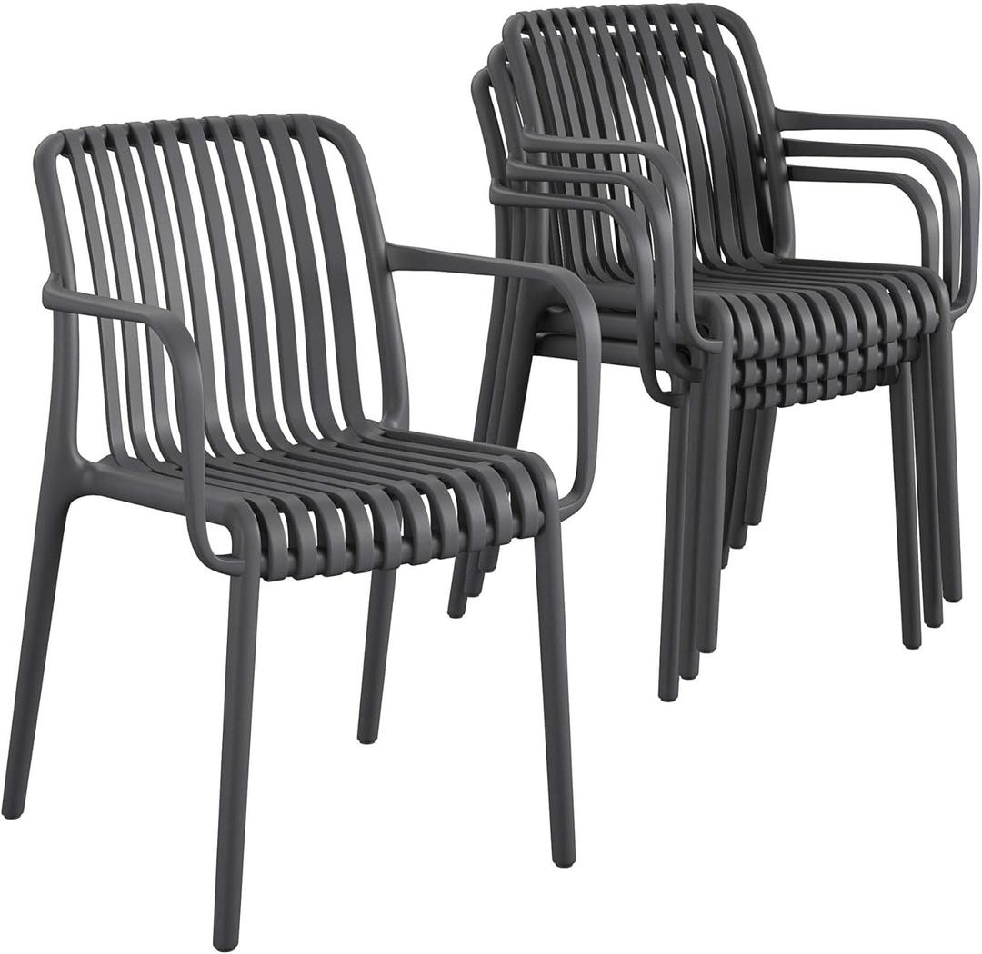 Novogratz Bennett Stacking Dining Chairs by The, 4 Pack, Charcoal