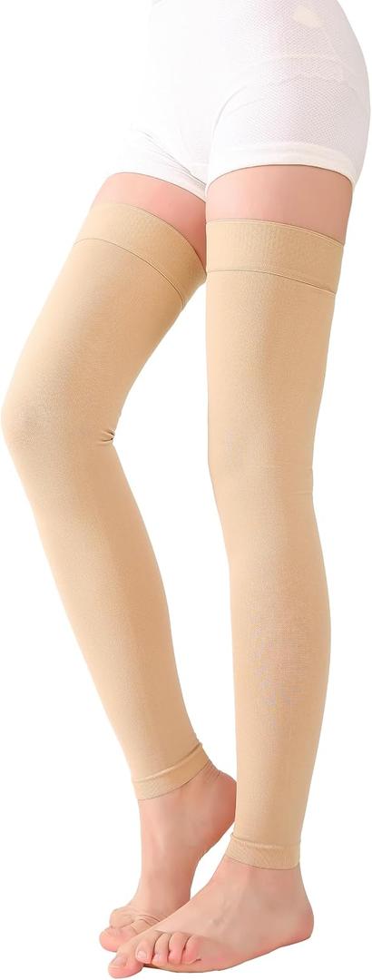 TOFLY Medical Thigh High Compression Stockings Footless for Women & Men, Opaque Support Hose, 20-30mmHg Graduated Compression Socks with Silicone Band for Varicose Veins, Edema, DVT, 1 Pair Beige M