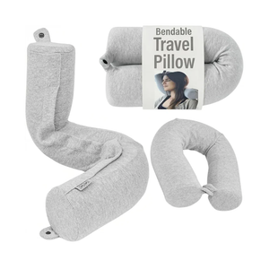 Dot&Dot Twist Memory Foam Travel Pillow for Airplanes - Travel Neck Pillow for Sleeping - Airplane Pillow for Neck Support, Chin, Lumbar and Leg - Adjustable, Bendable Neck Roll Pillow