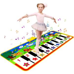 M SANMERSEN Piano Mat, 53'' x 23'' Musical Toys for Toddlers Floor Piano Touch Playmat with 8 Animal Sounds, Music Keyboard Dance Mat Toddler Toys Gifts for Boys and Girls 1-5 Year Old