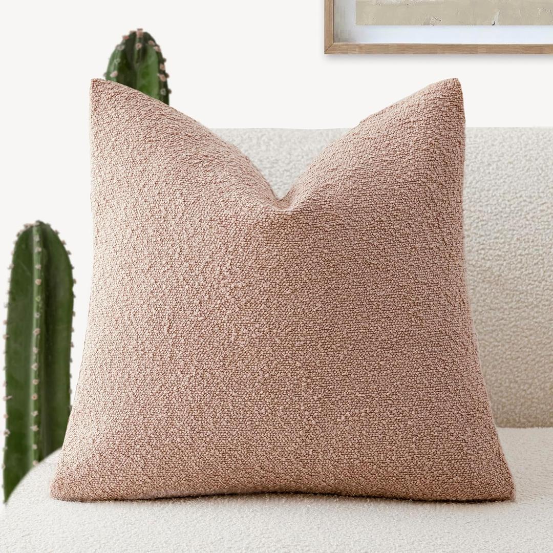 Foindtower Decorative Textured Boucle Throw Pillow Covers Accent Solid Pillow Cases Neutral Soft Cozy Couch Cushion Case for Chair Sofa Bedroom Living Room Home Decor 26x26 Inch,1PC,Light Pink
