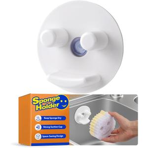Discount Parts Direct Sponge Holder For Scrub Daddy Mommy Sponge, Bathroom Kitchen Sink Caddy Organizer Storage with Suction Cup, Dishwasher Safe, Keep Sponge Dry, White