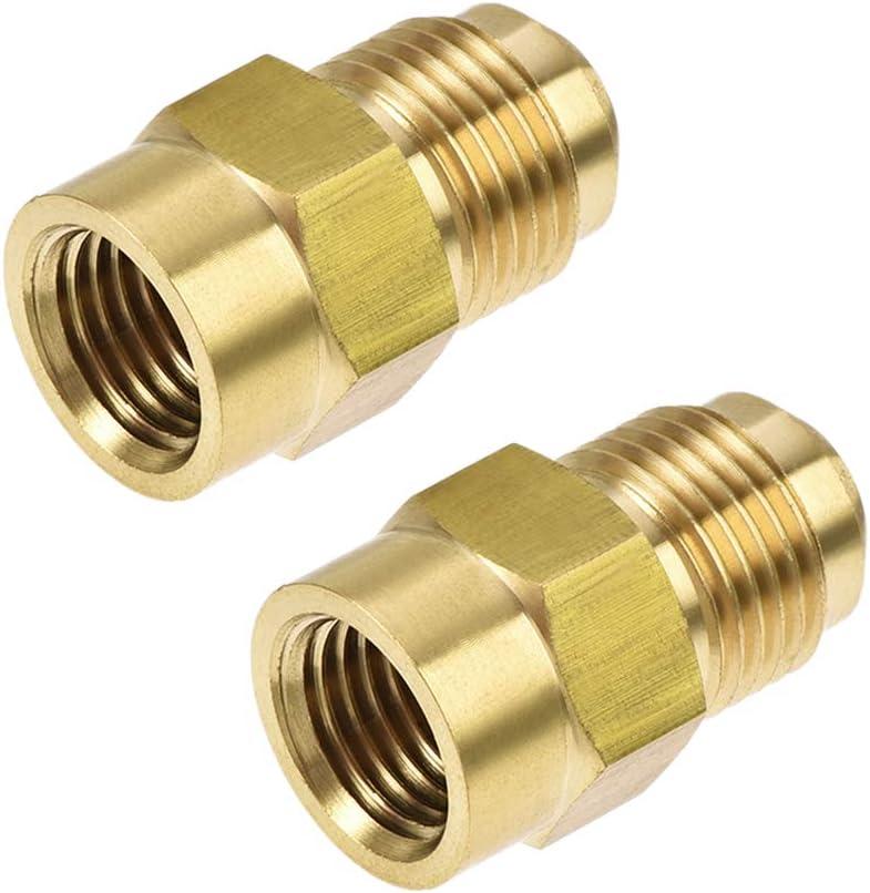 uxcell Brass Pipe fitting, 5/8"-18UNF Flare Male to 1/4NPT Female Thread, Tubing Adapter Hose Connector, for Air Conditioner Refrigeration, 2Pcs