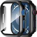 Smiling 2 Pack Case Compatible with Apple Watch Series 9/8 /7 41mm with Tempered Glass Screen Protector, Hard PC Case Overall Protective Cover- Black