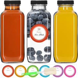 STARSIDE 16 oz Glass Juice Bottles with Lids,3 Pack Reusable Glass Drink Bottles,480 ml Water Bottle for Milk,Juicing,Kombucha,Ginger,Beverage Glassware,Drinking Jars