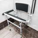 Wall Mounted Foldable Shower Seat with Independently Folding Padded Arms, Back & Seat – Ideal for Seniors, Elderly, Pregnant Women, and Disabled Individuals – Adjustable Height for Customized Comfort