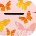 Silicone AirPods Pro Case Cover  Protective Shockproof & Dustproof AirPod Cover Case with Keychain - Printed Designs Compatitble with AirPods Pro (Butterfly/Pink)