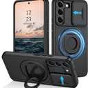 DUEDUE for Samsung Galaxy S22 Case Magnetic[Compatible with Magsafe], Built-in Slide Camera Cover Shockproof Heavy Duty Protective Kickstand Phone Case for Samsung S22 6.1", Black