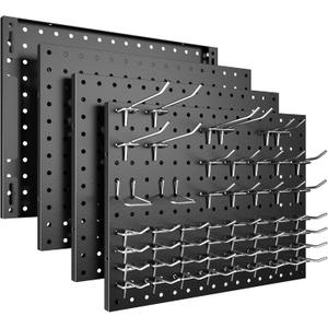 Peg Board, 4 Pack Metal Pegboard Panels with 50 Hooks, Black Pegboards Wall Organizer, Heavy Duty Peg Board for Walls Home, Garage Tool Storage, Office Organization, Craft Room, Kitchen (16x12"- 4 Pcs)