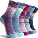 Sandsuced Merino Wool Hiking Warm Socks Thermal Winter Cozy Crew with Cushioned Sole & Moisture Wicking 5 Pairs for Women (Blue, M)