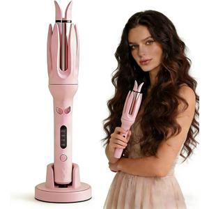 Automatic Curler, Professional Auto-Rotating Curling Iron with LCD Screen 28mm for Barrel Rotating Curling Wand 4 Temps & 15s Timer, Fast Heating Hair Styling Tool(Updated Version Pink)