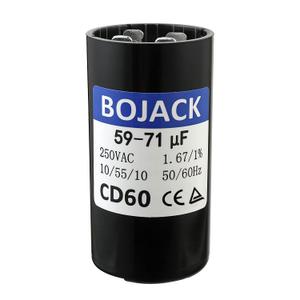 BOJACK 59-71 uf/MFD 250 VAC 20% 50/60 Hz CD60 Round Motor Well Pump Start Capacitor