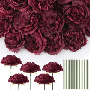 100 Pcs Flowers Long Stem Artificial Rose, 3.2 Inches Silk Rose Head Flowers Fake for Wedding Bridal Bouquet Independence Day Home Floral DIY Centerpieces Party Decoration (Burgundy)