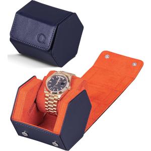 Leather Watch Cases for Men - Hexagon Single & Double Watch Roll Travel Case - Genuine Napa Leather with Velvet Interior - Storage & Display Holder for 1 Watch or 2 Watches