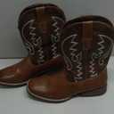 IUV Cowboy Boots for Men Faux Snake Skin Embroidered Western Boots Slip Resistant Square Toe Pull on Mid Calf Cowboy Boot (10, Dark Brown)