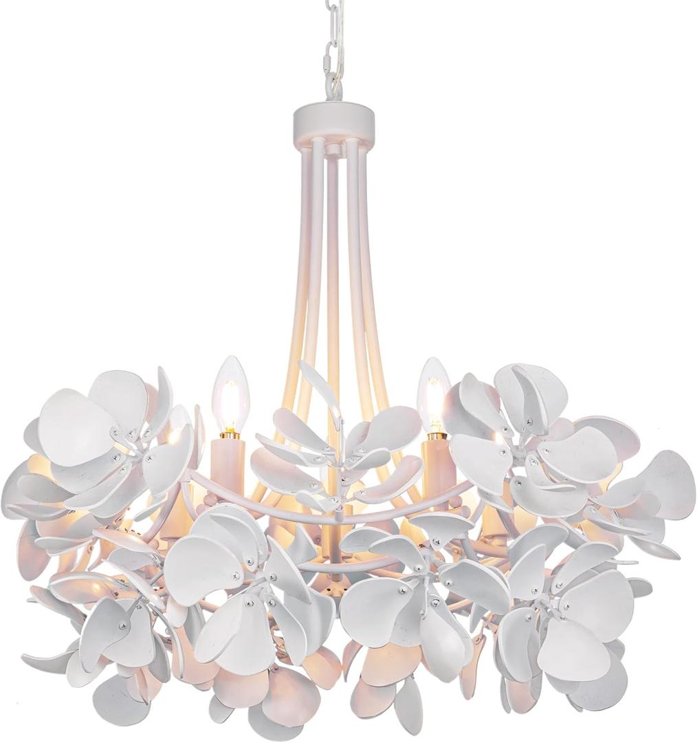 TOCHIC Modern Boho Dining Room Chandelier,Coastal Bedroom Chandeliers with Wood Coconut Shell,Natural White Round Chandelier for Living Room,Entryway,Closet,Beach Kitchen Island Lighting Fixtures,27"W