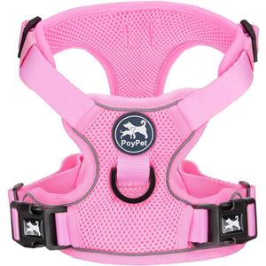 PoyPet Reflective Soft Breathable Mesh Dog Harness No Choke Double Padded Vest Adjustable(Light Pink,XL)
