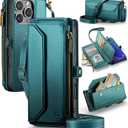 Strapurs Wallet Case Compatible with iPhone 16 Pro Max 6.9" RFID Blocking 10-Card Holder Soft PU Leather Magnetic Snap Shoulder Strap Zipper Pocket Phone Case Fit for iPhone 16 Pro Max - Blue Green