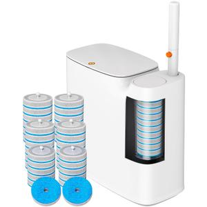 CTIME Bathroom Trash Can Set - Narrow White Plastic Small Trash can, a Toilet Wand, Toilet Brush Holder and 36 Refills, 2 Gallon Trash can with pop-up lid, Suitable for bathrooms and Small Toilets.