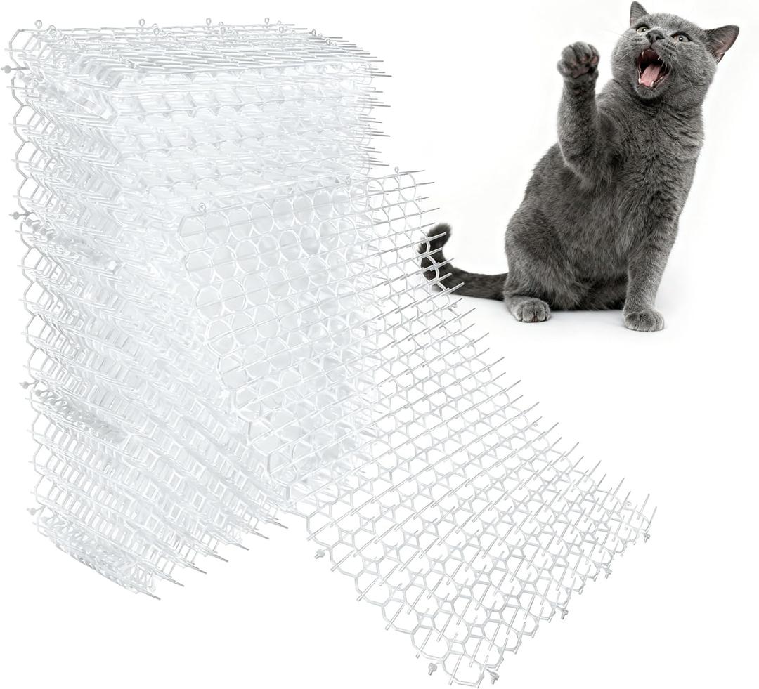 Clear Scat Mats for Cats 16 x 13 Inch, 12 Pack Transparent Cat Spike Mat with 1 Inch Spikes, Indoor Outdoor Cat Deterrent Mats to Keep Cats Off Couch, Bed, Counter & Garden