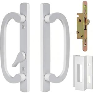Offset Sliding Patio Door Handle Replacement with Zinc Diecast I/E Pulls, Fits 1-3/8" to 2" Thick Door 3-15/16" H.C. Without Keyhole and Keys, Non Handed with Mortise Lock & Keeper