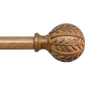 QDWIS Wood Curtain Rods for Windows 66 to 120 Inch, 1'' Adjustable Decorative Drapery Rods with Imitation Wood Grain Leaf Pattern Finials, Boho Heavy Duty Long Window Curtain Rods Set 36''-120''