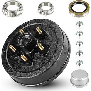 Trailer Brake Drum Kit, 5-Hole on 5" Bolt Circle Brake Drum for 3500 lb Axles, Replacement of 10" x 2-1/4" Brake Hub Drum Assembly for Rvs, Trailer and Semi Truck