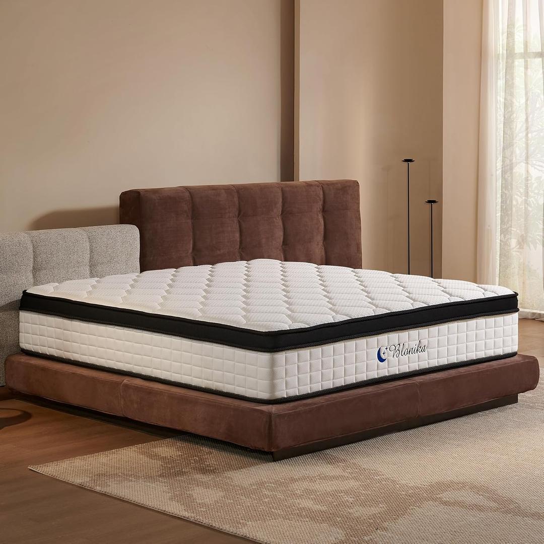 BLONIKA Queen Mattress 12 Inch, Medium Firm Hybrid Mattress in a Box, Memory Foam & Individually Pocketed Springs for Pressure Relief & Motion Isolation, CertiPUR-US Certified, White & Black