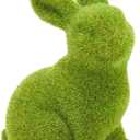 Easter Flocked Bunny Decor, 4.3 Inch Resin Moss Bunnies Spring Decor Rabbit Figurines for Table Desk Easter Decorations (Small Sitting)