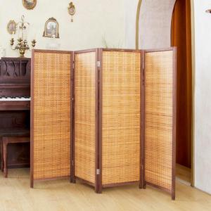4 Panel Short Room Divider 3.9 ft Tall Double-Side Folding Privacy Screen, Natural Brown Bamboo Partition Wall for Home Office, Living Room & Corner Spaces