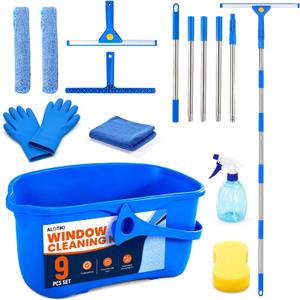 ALOTIKI 9Pcs Window Cleaning Kit with 3 Gal Cleaning Bucket & 81" Squeegee