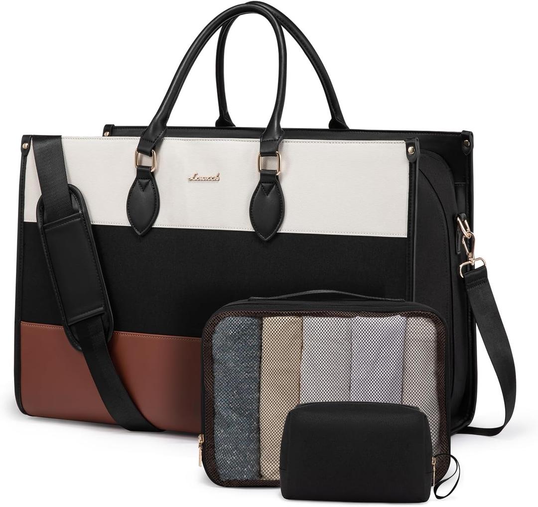 LOVEVOOK Weekender Bags for Women, Large Travel Tote Bags Capacity Dual Material All-In-One Travel Duffle Carry On Bag with Laptop Compartment, Wet/Dry Separation for Overnight/Gym 1 Shoe Organizer (Medium, Black)