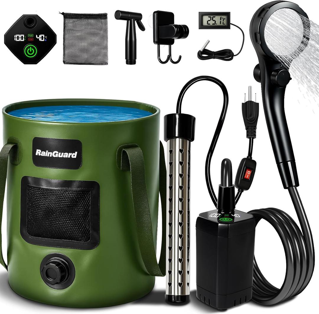 Portable Camping Shower, 6000mAh Rechargeable Shower Pump, Large Capacity Foldable Bucket, 6' 7" Filtered Shower Head, Summer Beach, Outdoor Camp Showering, Hiking, Pet Bath, RV Car Wash, Water Plant