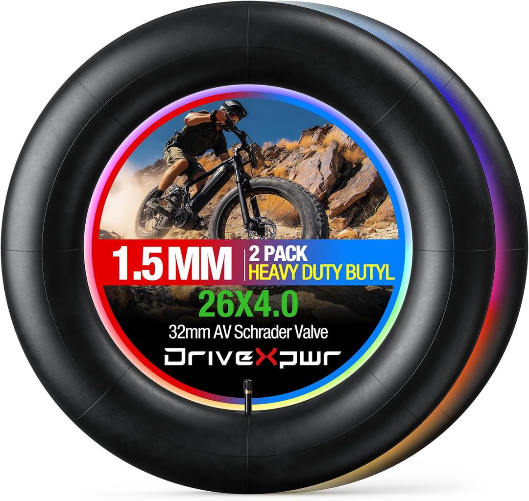 Heavy Duty Fat Tire Bike Inner Tube 26x4.0/4/4.125/4.25/4.5(Max.) with 32mm AV Schrader Valve-Ideal for Mountain Bikes & E-Bikes, 26 inch 1.5mm Thick Fat Tires Tubes for MTB, Folding Bicycle (2 Pack)