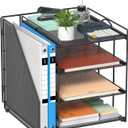 Desk Organizer, 4-Tier Metal Paper Organizer for Desk with Vertical File Holder, Office Accessories and Desktop Storage for Office Supplies (Black)