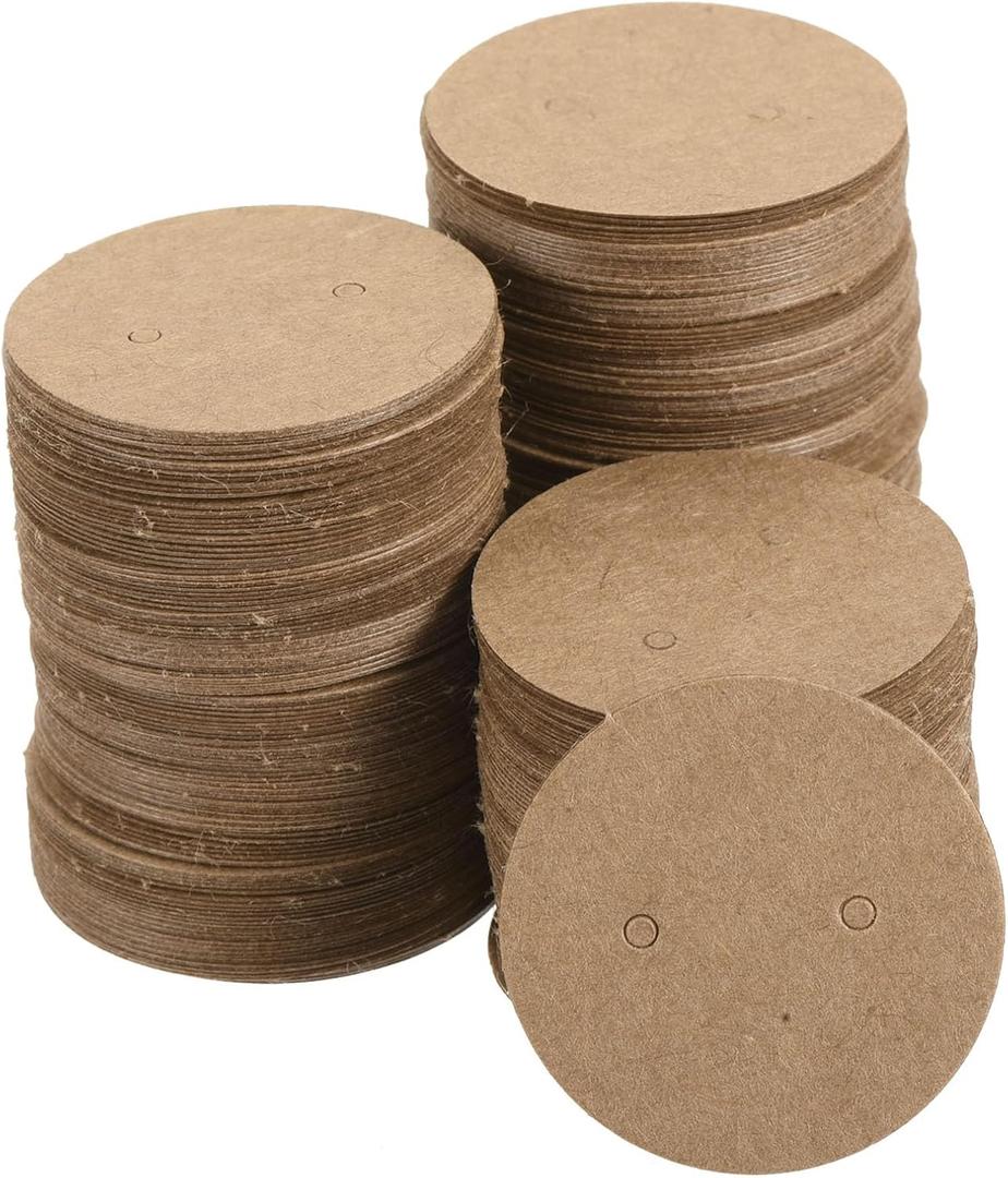 PATIKIL Earring Display Cards, 500 Pack Paper Earring Holder Blank Tags Round Cardboard for Hanging Earrings Ear Studs Style 2, Brown