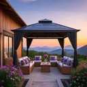 FoundGo 10'x10'Gazebo Universal Replacement Privacy Curtain fit for 10'Wx10'Lx6.56'H Outdoor Gazebo Pergola Patio Side Wall Panel Shade Screen Panels with Zipper(Black) 4pc-Water Resistant