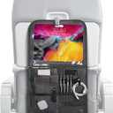 Airplane Pocket Organizer with Tray Table Cover,Portable Flight Seat Back Organizer&Storage Bag for Travel Essentials(Black, Short Zipper Lined)