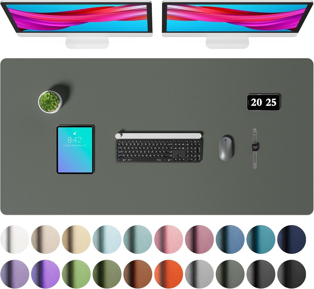 Aothia Faux Leather Desk Mat Large Mouse Pad, Non-Slip PU Leather Blotter, Waterproof Writing Surface for Office and Home (Jungle Green, 47.2" x 23.6")
