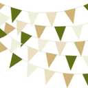 32 Meters 105ft Olive Green Tan Brown Beige Party Bunting Banner Cream Ivory Fabric Pennant Champagne Khaki Triangle Flags, Neutral Decorations for Boho Rustic Birthday Baby Shower Wedding Decor