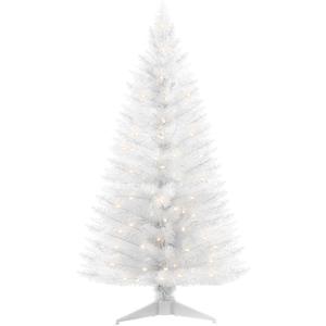 4ft Lighted Artificial White Christmas Tree with Light, Small Artificial Xmas Tree, Not Pre-lit White Pine mini Trees with Lights for Home, Office, and Xmas Party Dcor